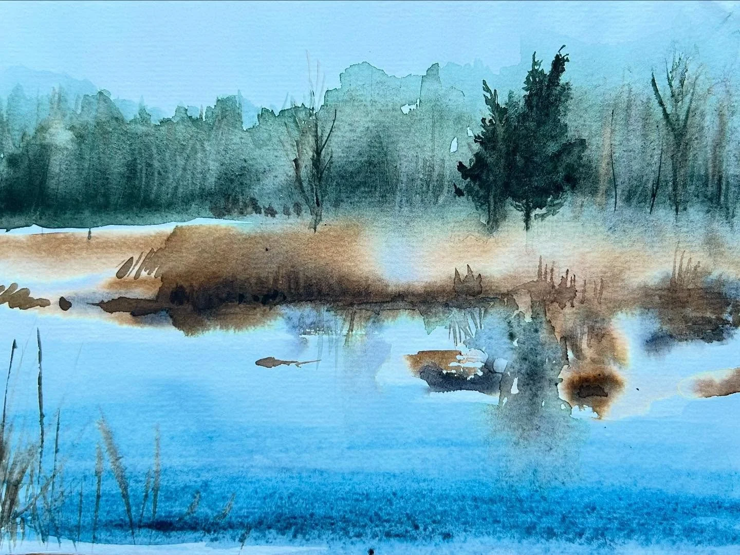 SOLD! Watercolor scene from a very pretty hike. 
.
.
.
.
.
.
#summerscene #watercolor #watercolorpainting #watercolour #watercolourpaint #danielsmithartistmaterials #landscape #danielsmithwatercolors #landscapepaintings #trees #firtree #firtrees #sum