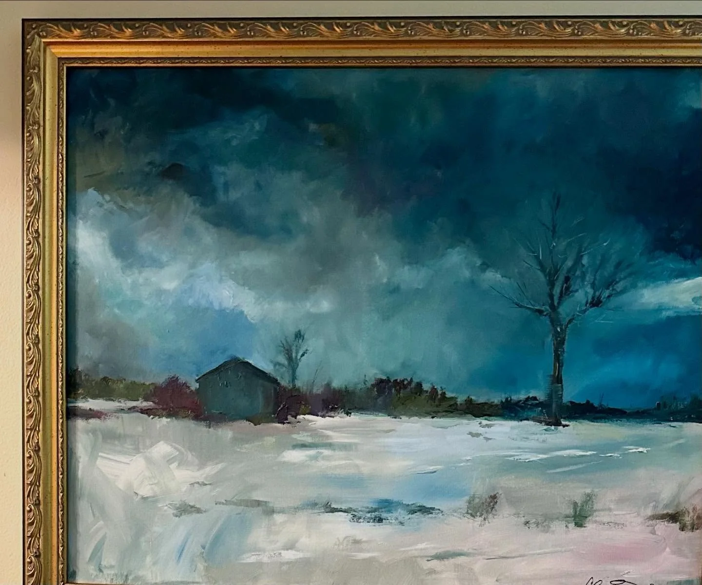 SOLD! Winter scene in its new home with a frame. @dinalockett 
.
.
.
.
.
#winterscene #winterscenes #winterscenery❄️ #oilpainting #oilpaintings #oilpaintingoncanvas #landscape #landscapes #oillandscape #oillandscapes #oillandscapepainting #instaart #