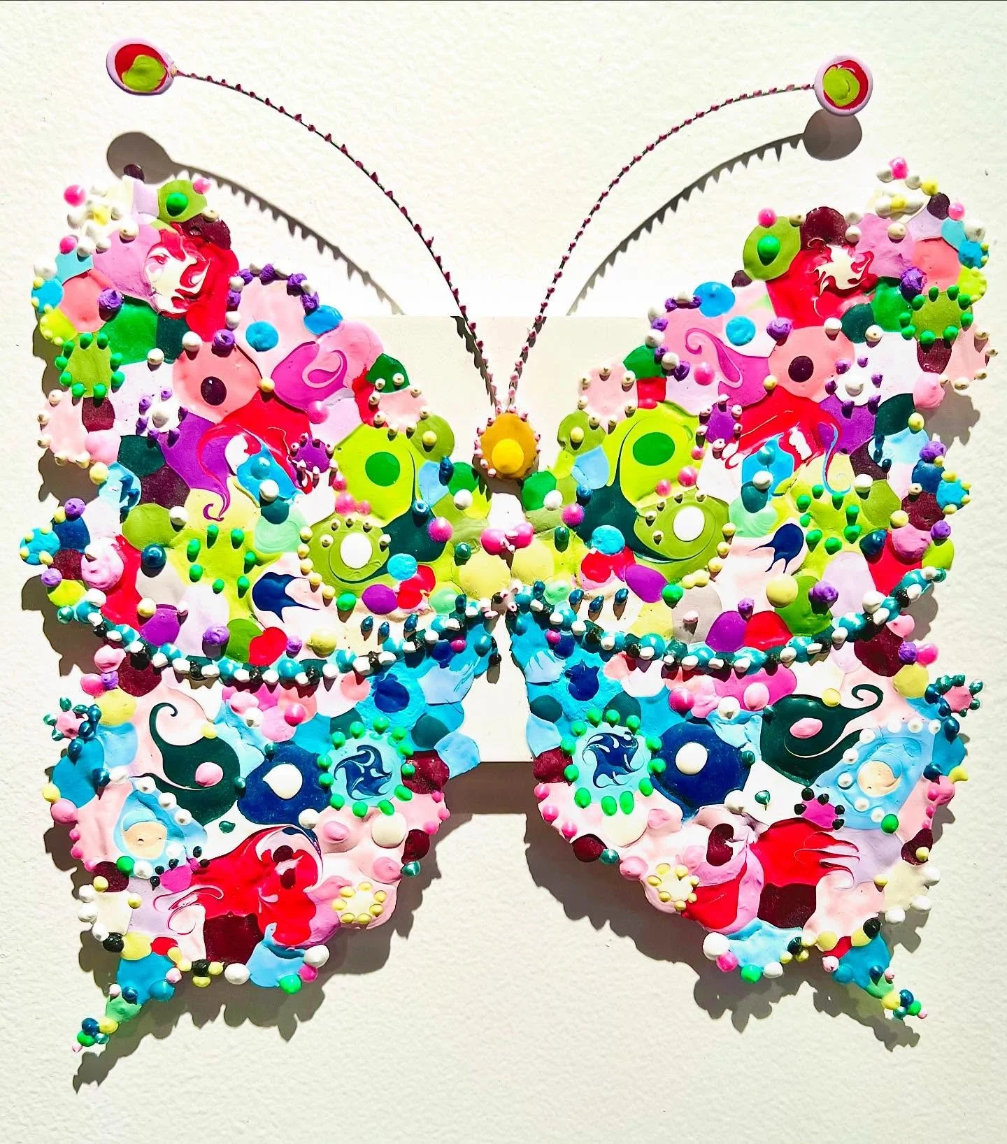 Latest in the Dadadotism Series SOLD, Butterfly Dreams. Always like the fun play of shadows with these pieces. 
.
.
.
.
.
#dada #dadotism  #playfulart #acrylicpaintings #myhappypopsofcolor #colorbomb #colorsplash #butterfly #butterflyart 
#painting #