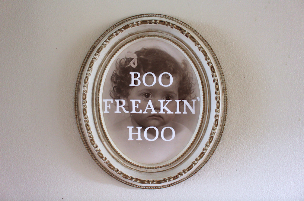 BOO FREAKIN' HOO acrylic on found painting 2015