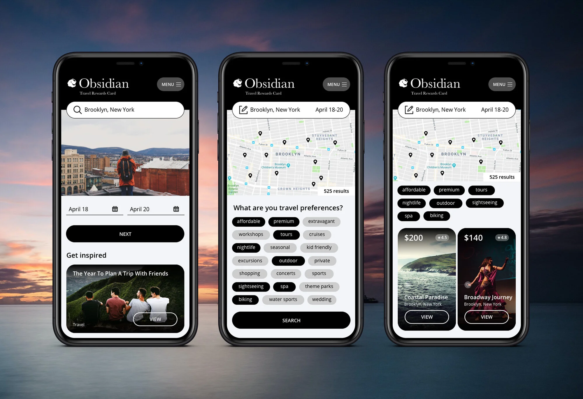  Search interface, travel preferences, &amp; customized results display. 