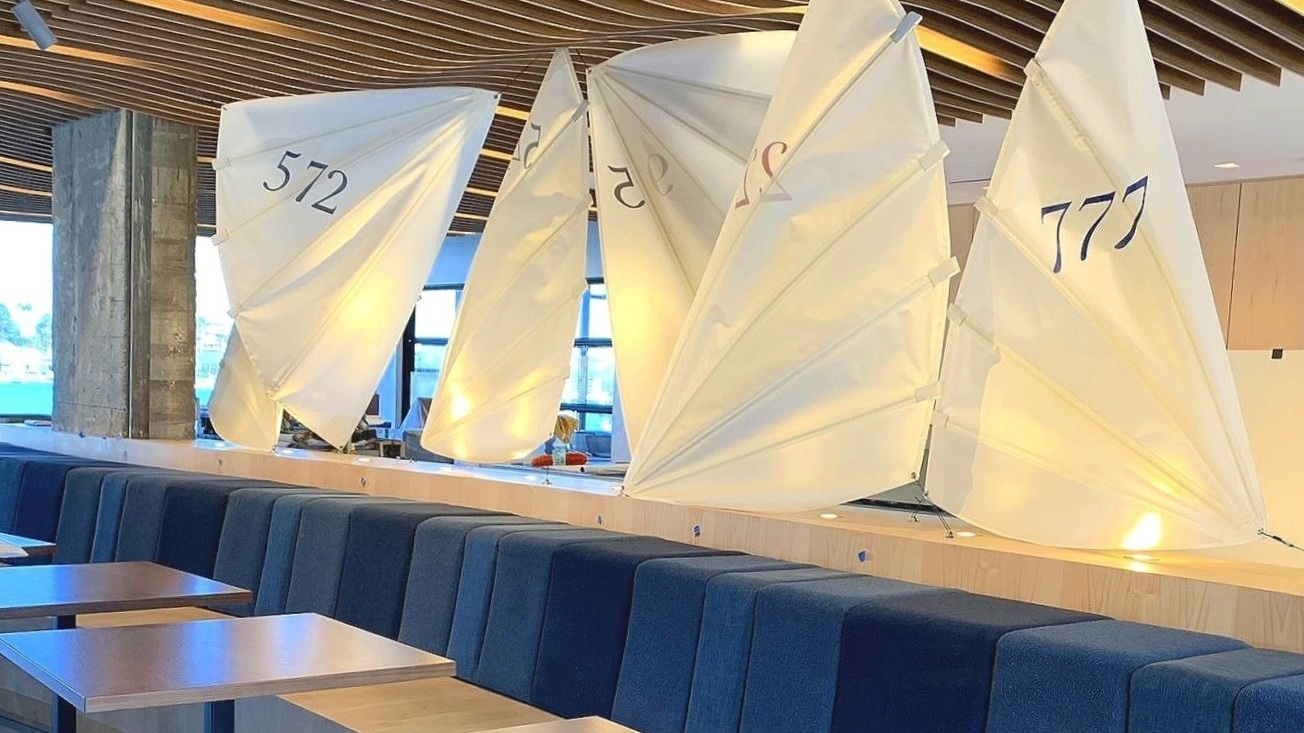 The maritime theme outside of the building was translated into the workspace.