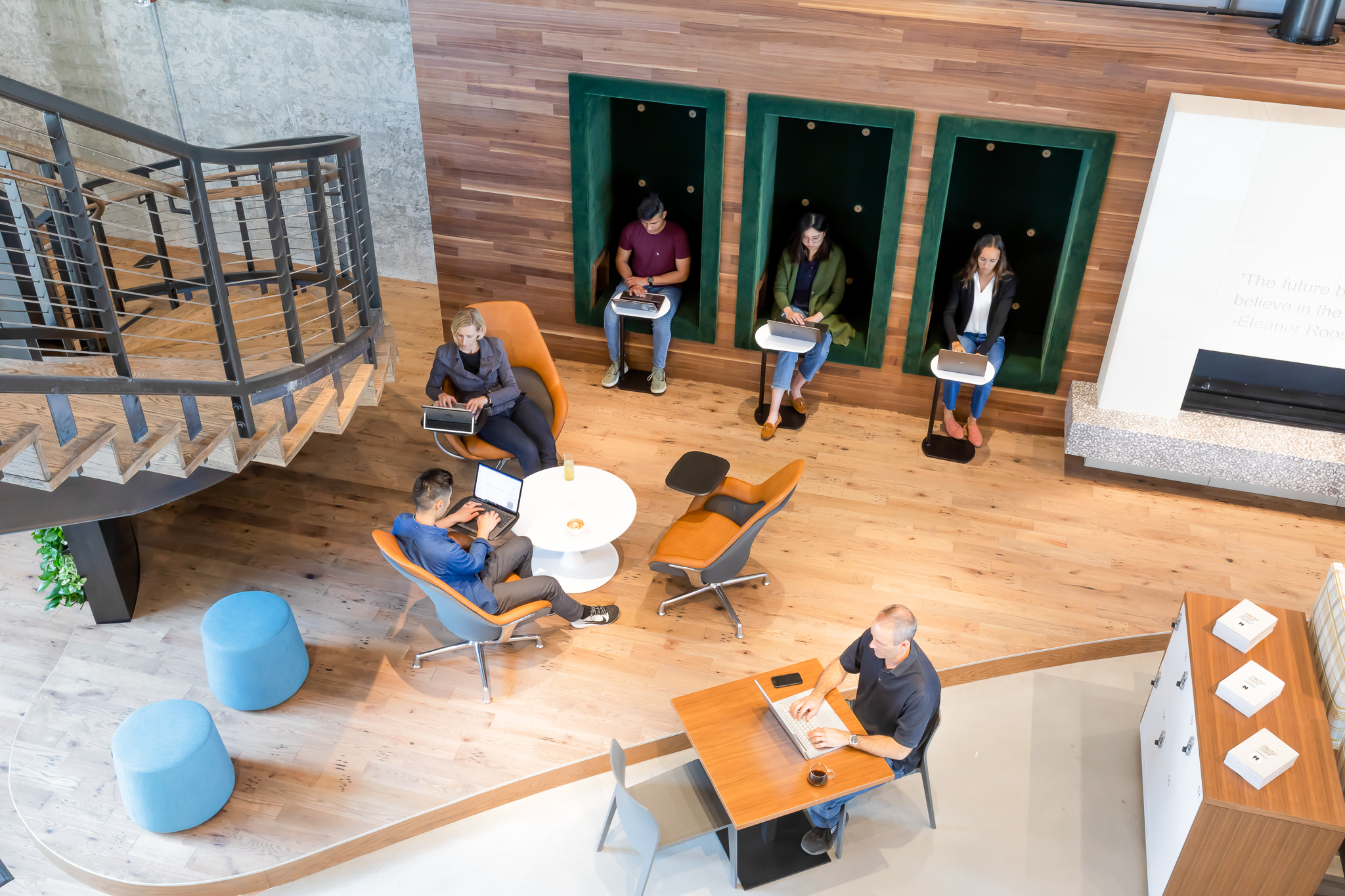 "The environment inspires me, the minimal design gives me clarity, and the amount of noise helps me work quickly."