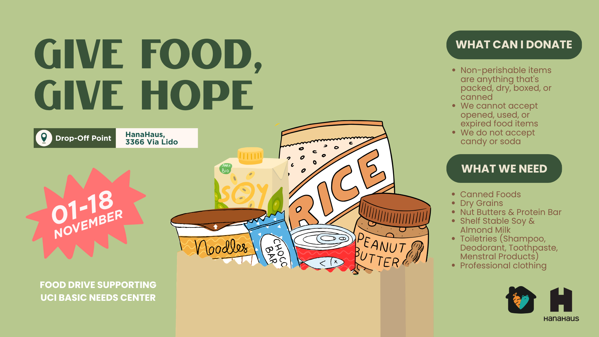 Food Drive | HanaHaus x UCI Basic Needs Center