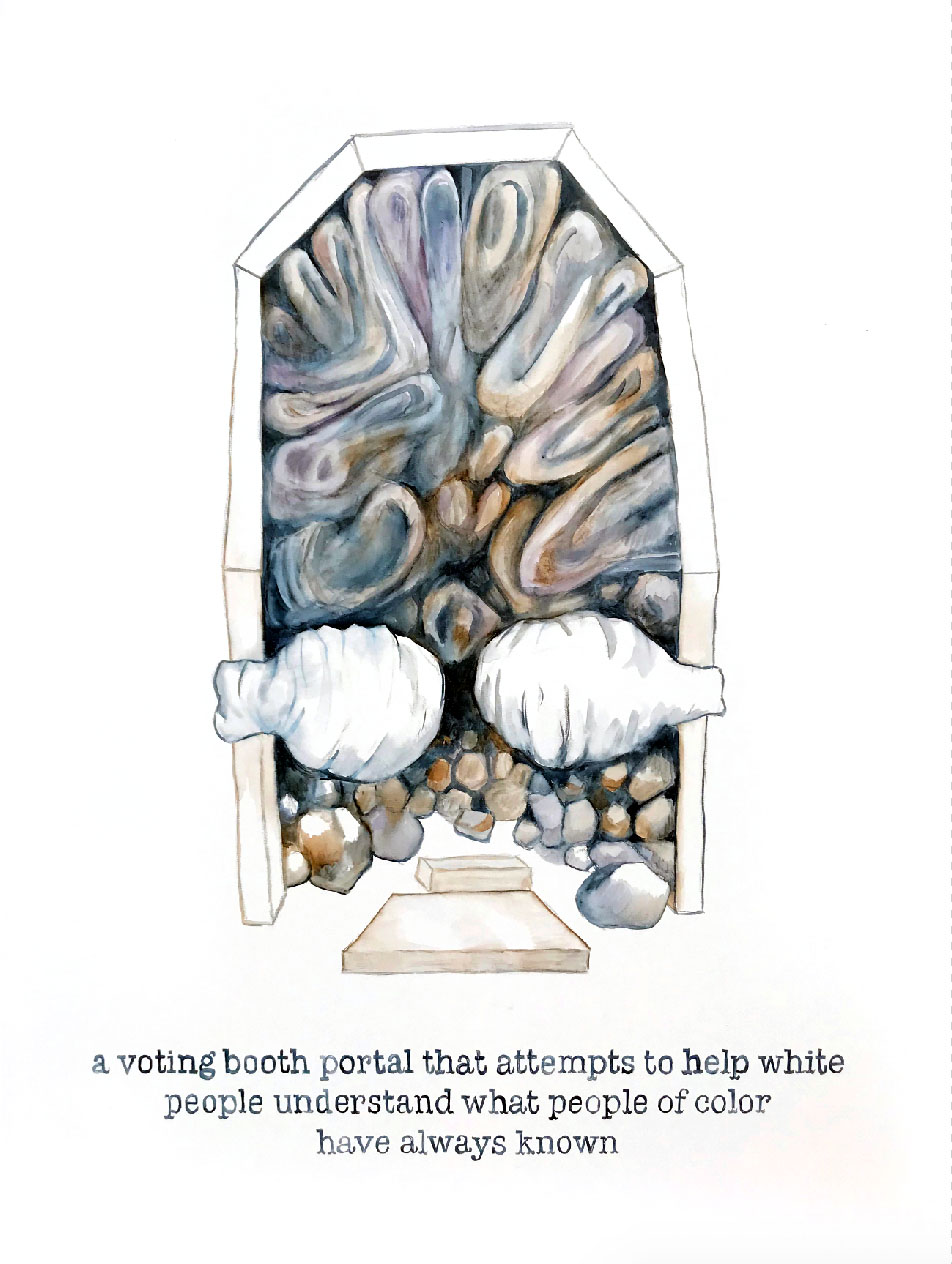Voting Booth Portal, watercolor on canvas, 48 x 36”, 2018