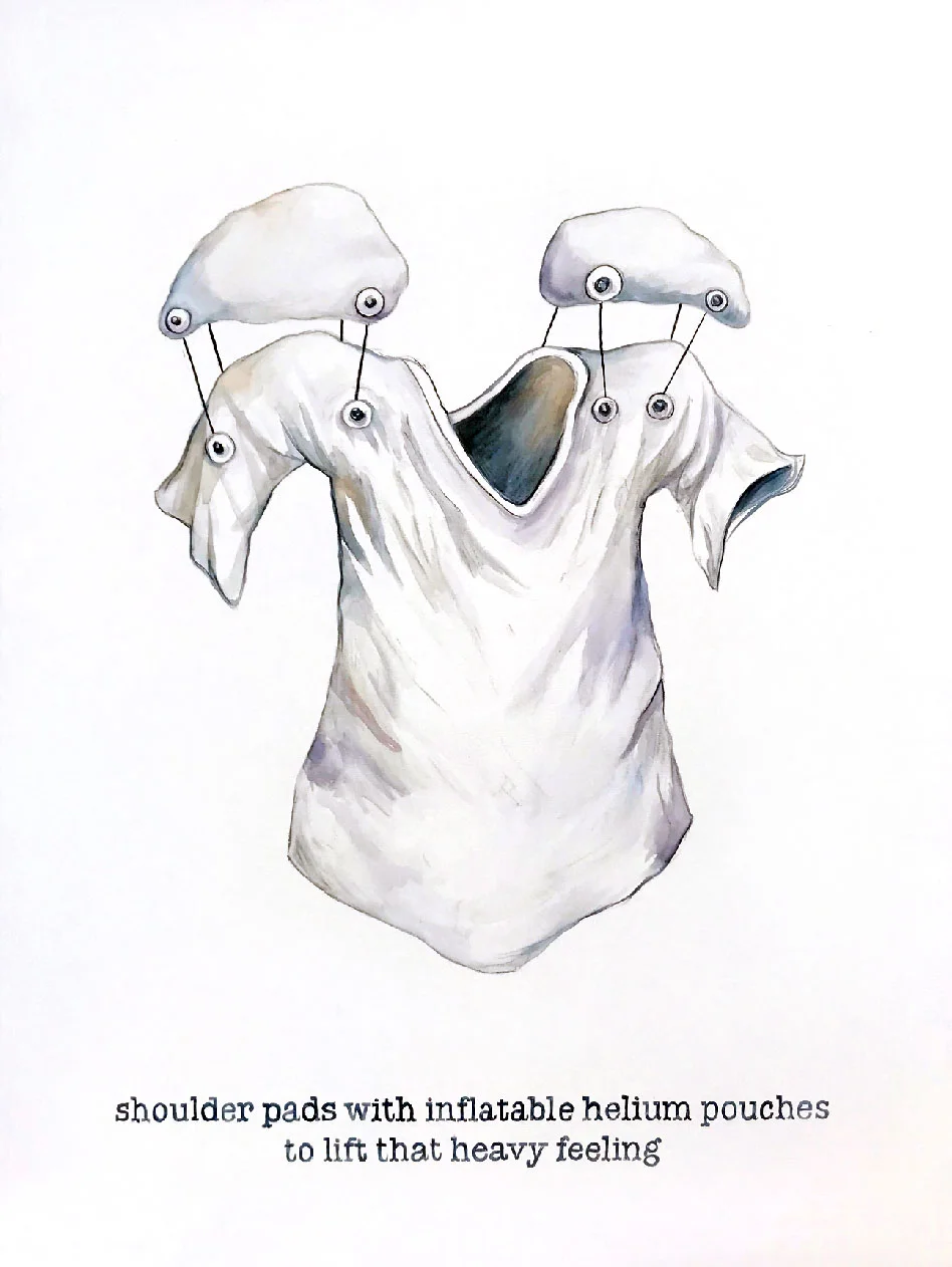 Helium-inflated Shoulder Pads, watercolor on canvas, 48 x 36”, 2018