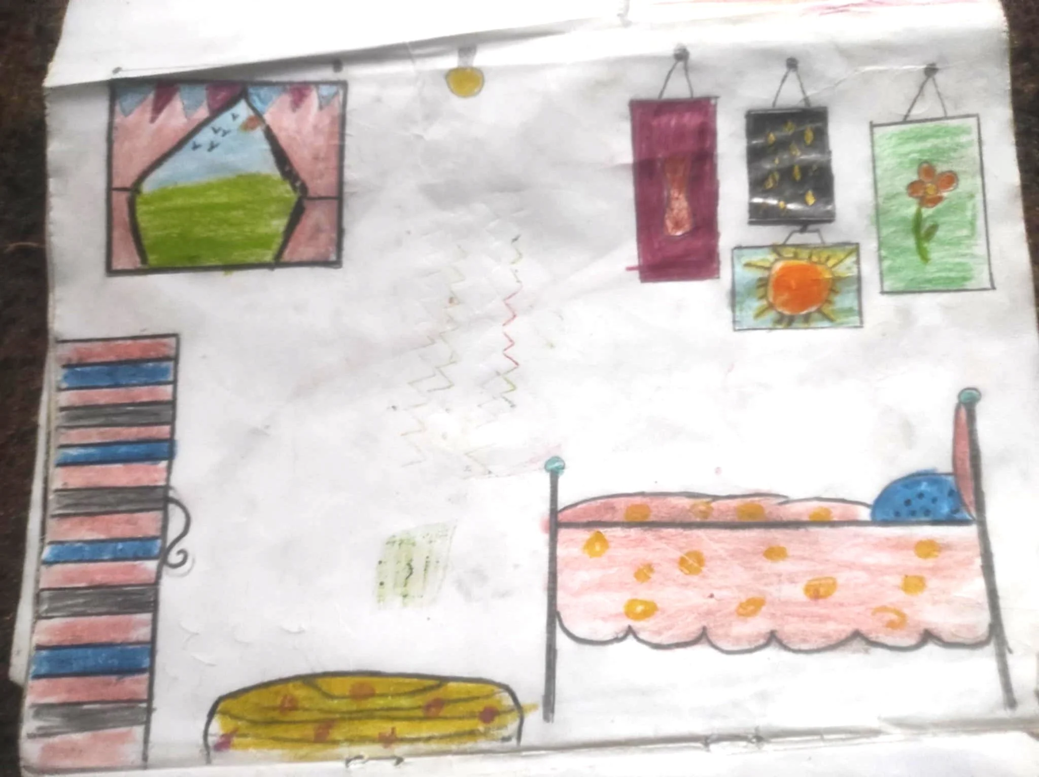One sister imagines that one day she will have a bedroom that is also an art gallery.