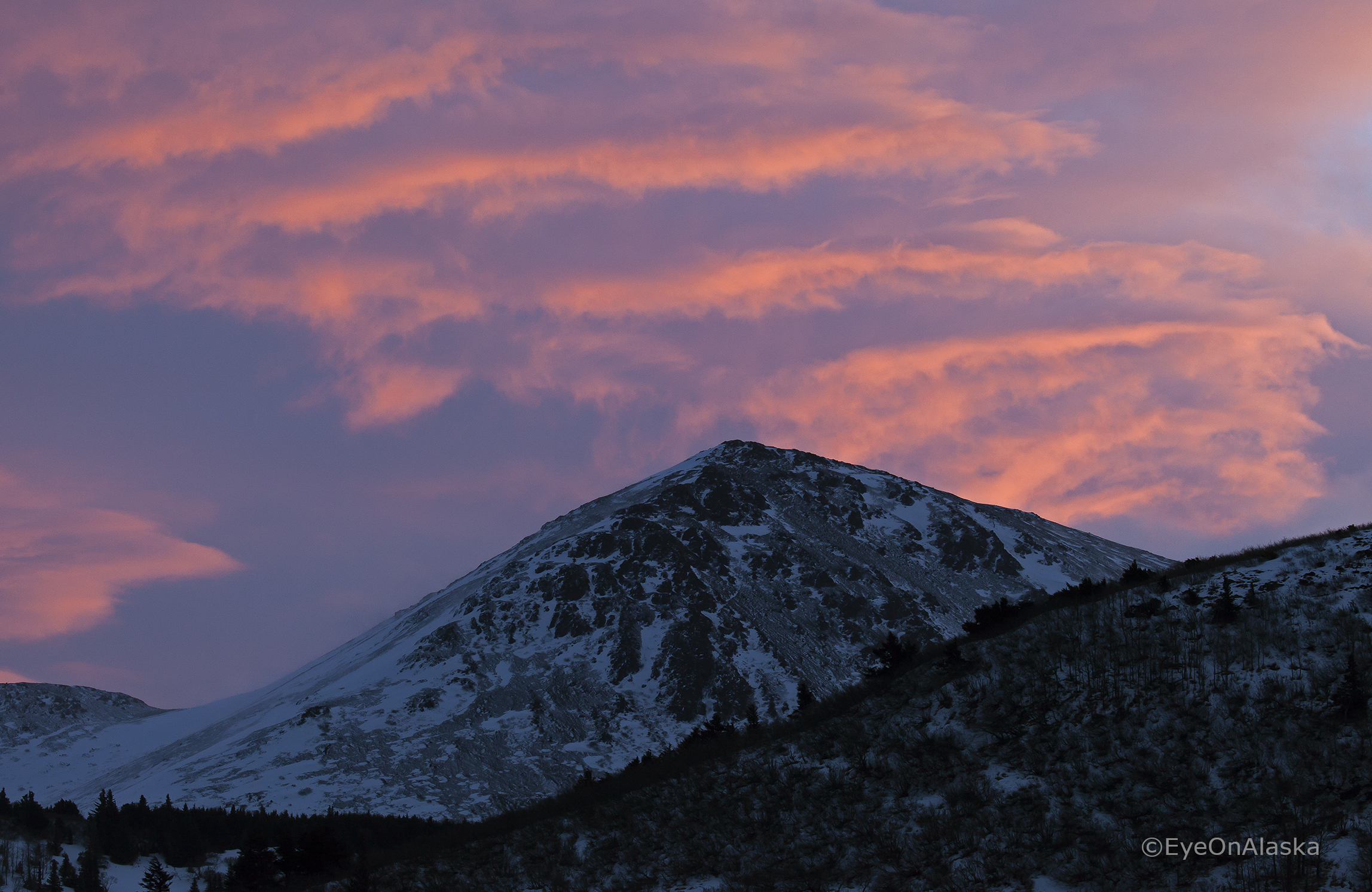 One of those magically vibrant pastel sunrises that lasts about one-half hour.