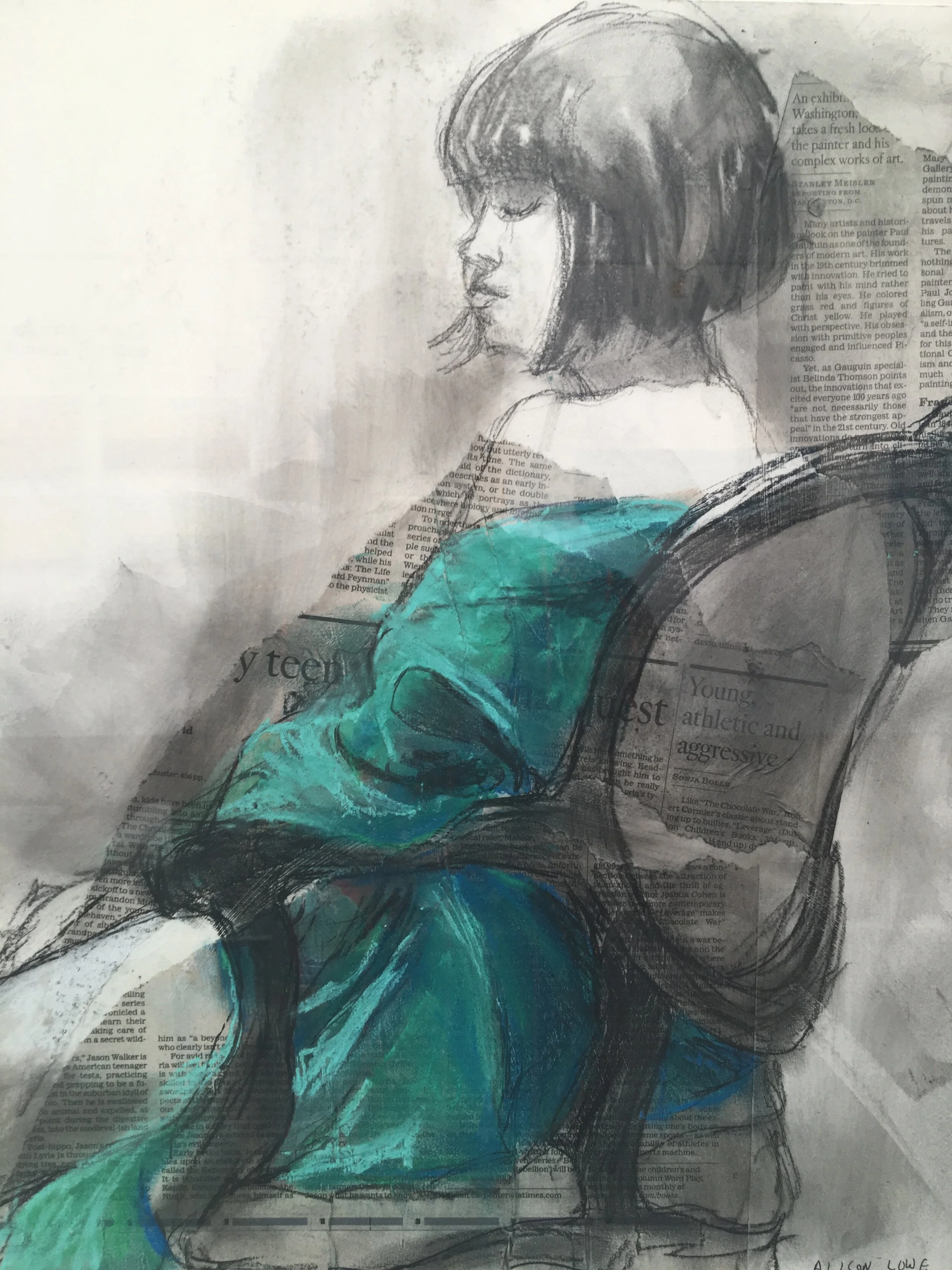 "The Green Shawl", 24"x20" mixed media on illustration board - $600