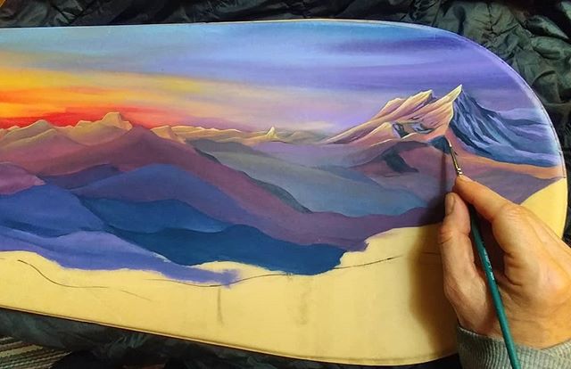 Snowboard commission in progress...My old Ride, getting a major facelift! 
On the right is Diamond Head, in Squamish. I love the signature point of the peak of this beauty. Reminds me of the hundreds (thousands??) of trips I've made along the Sea-to-