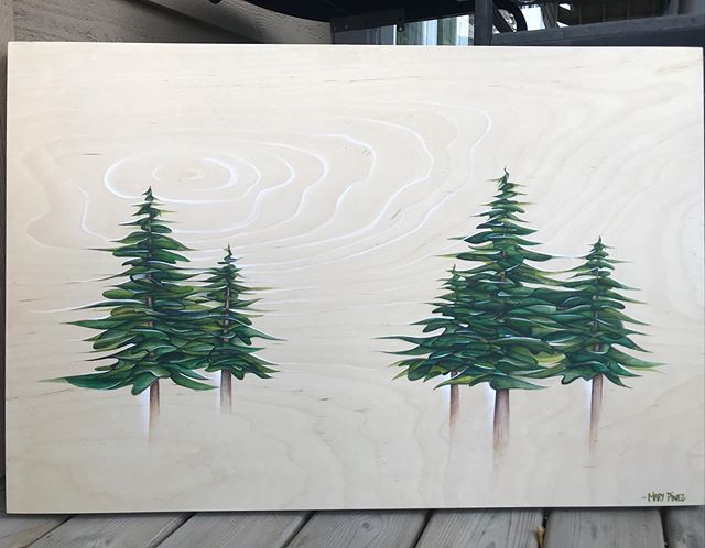 A little grove of evergreen beauties. 🌲🌲🌲 Signed, sealed and delivered to its happy new home in Whistler. 
Prints available. (Original is 24x36, acrylic on wood panel.)
.
.
.
#fortheloveoftrees #evergreen #trees #treeart #whistlerartist #wood #woo