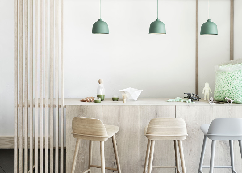 'Grain' Pendant by Muuto available through Surrounding works well in a cluster of 3 over a kitchen island bench, or a singular pendant in a powder room.