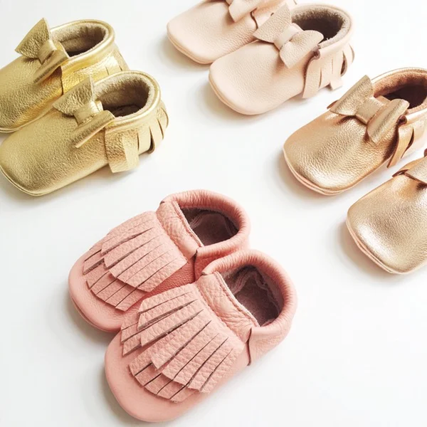 Leather hand made moccasins in sorbet shades and new metallics.