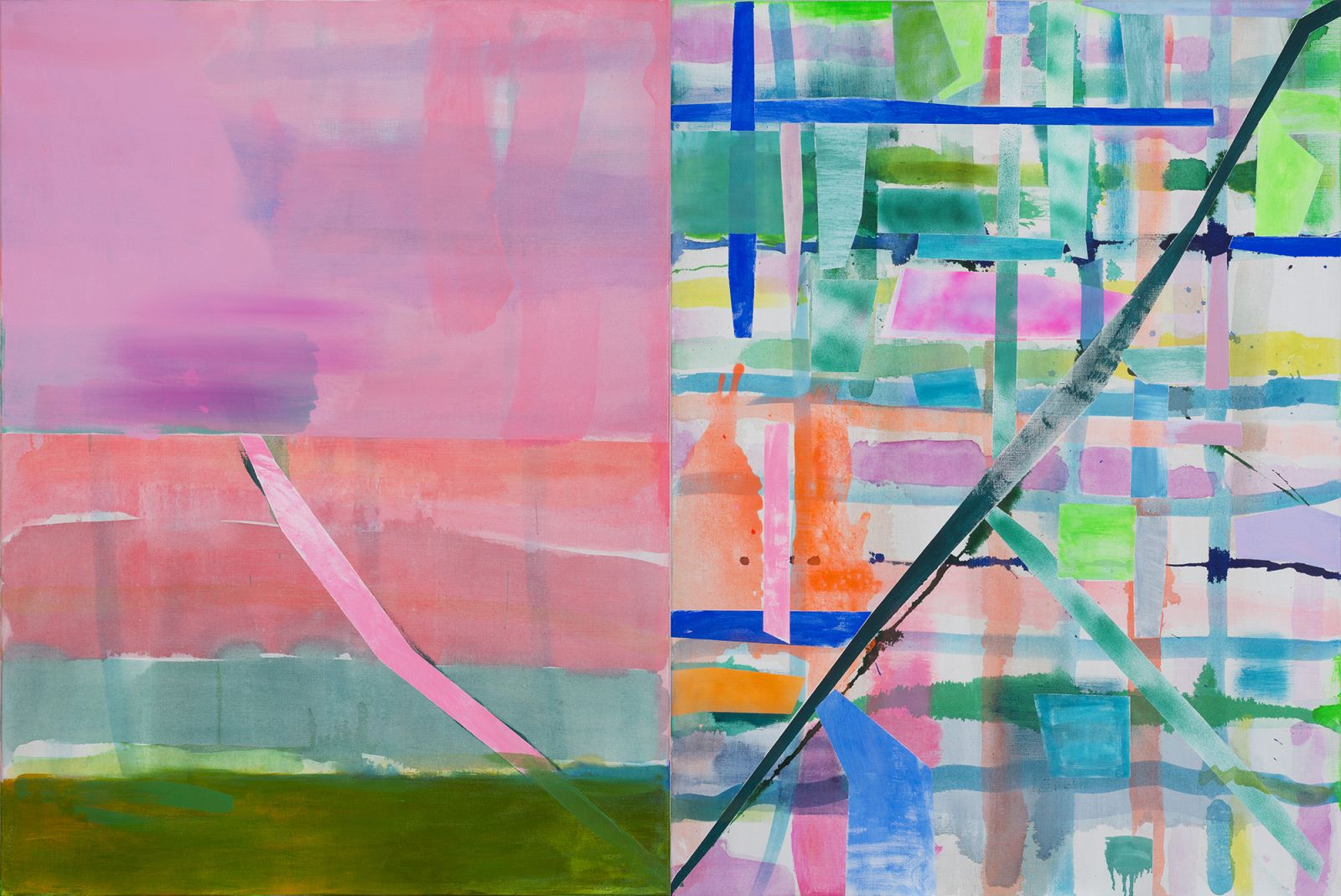 ' Opposites 2016 ' Ink acrylic and oil on linen, 124 x 185cm