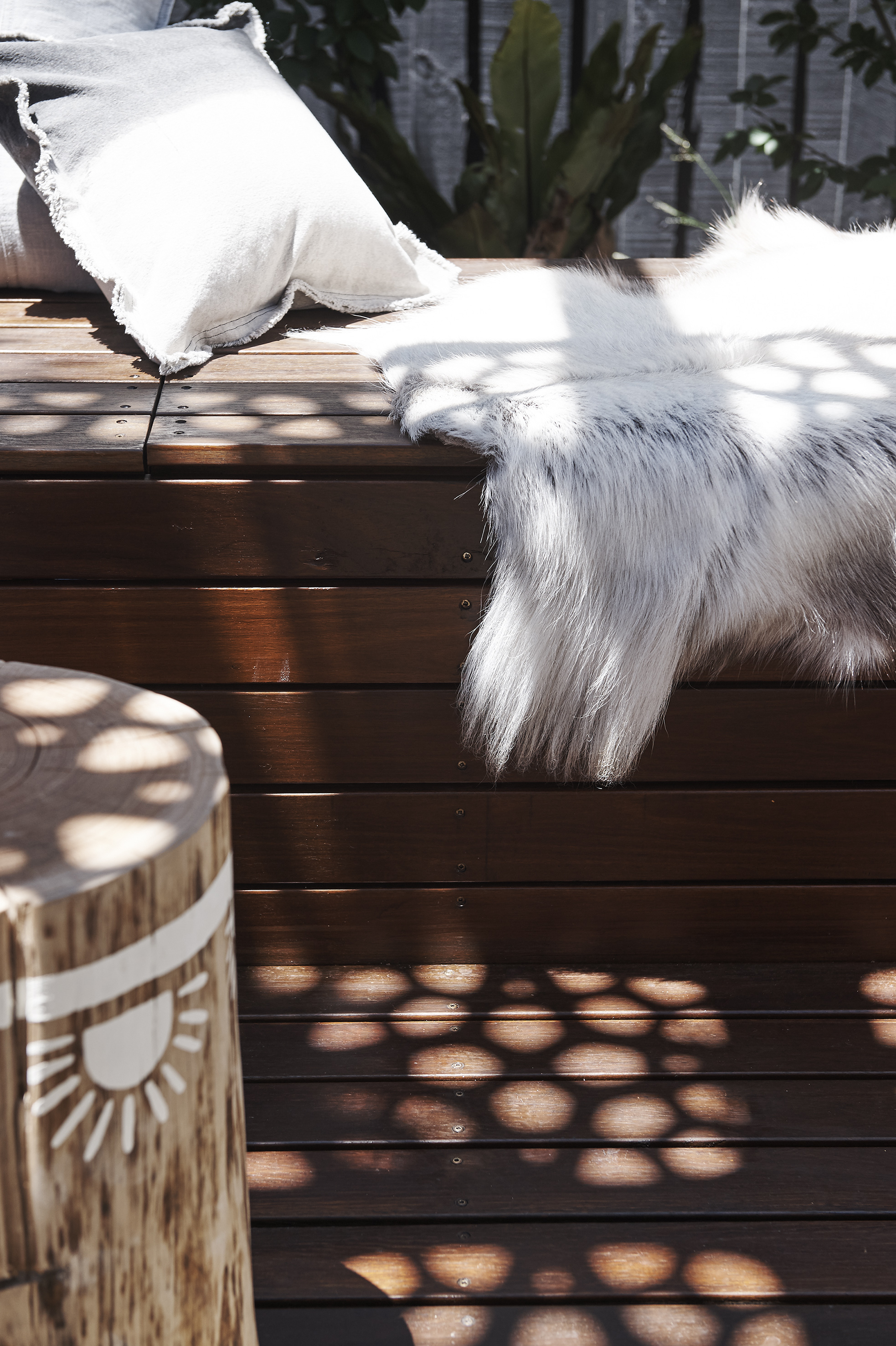 Feast Waston's European Oak gave the bench seat a new lease on life and was partnered with a Stumpie by Pop and Scott and reindeer hide by Inartisan warmed the space up.