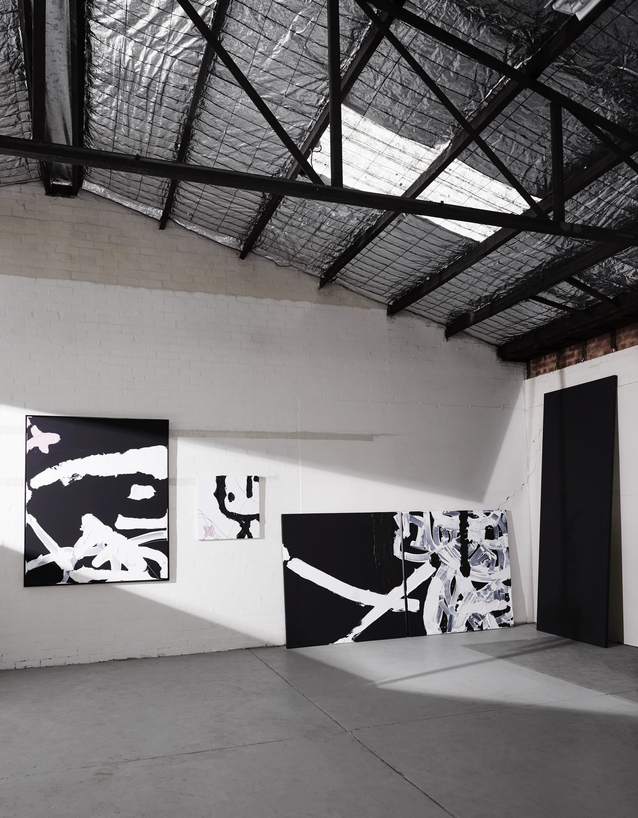 Three of Kerry's new original works in her new warehouse space. Photographed by Tracey Lee Hayes (also profile shot of Kerry above).