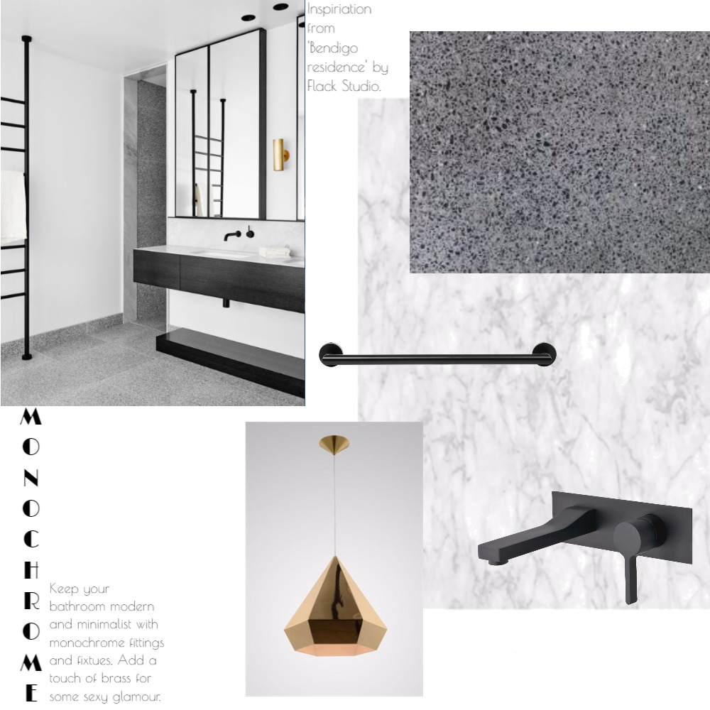 'Monochrome bathroom' moodboard created by Dot and Pop