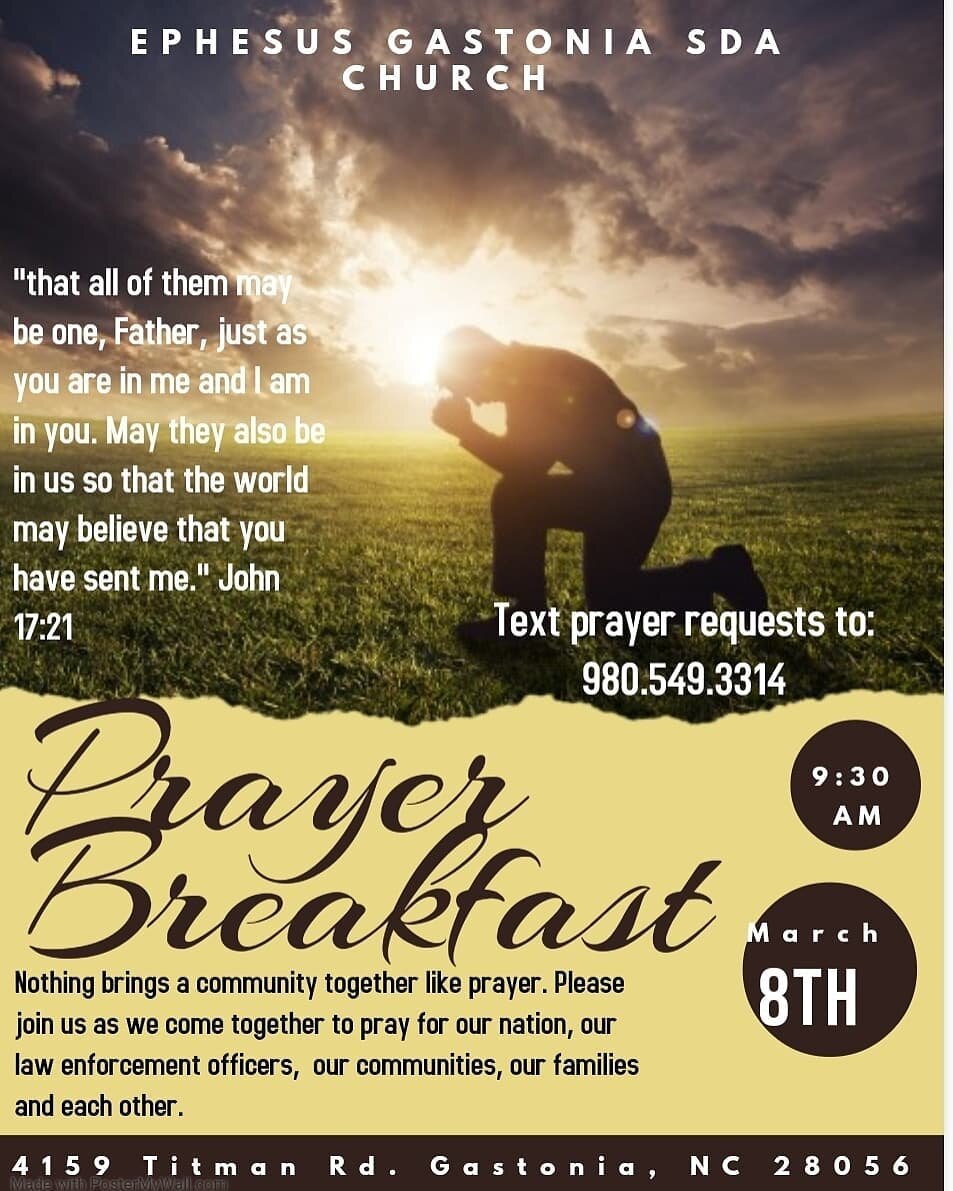 Join us for prayer or text your prayer request to 980.549.3314.