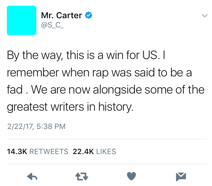 Jay Z addresses the honor on Twitter