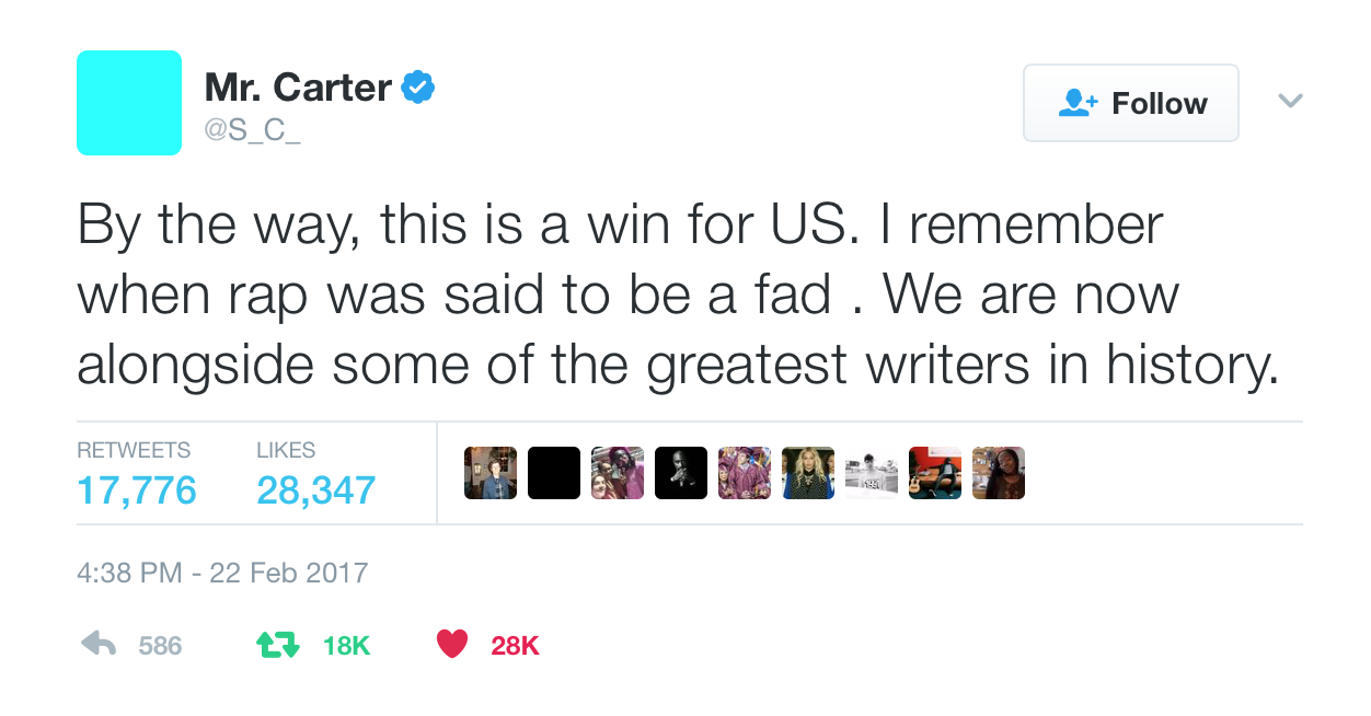 Jay Z's only tweet regarding the Songwriters Hall of Fame honor