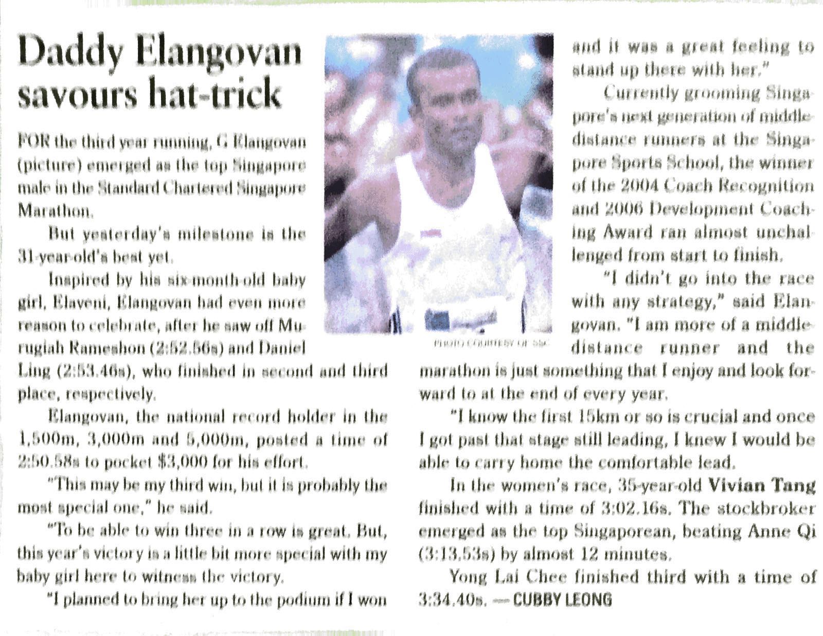 1st Singaporean hat trick for singapore marathon close category 