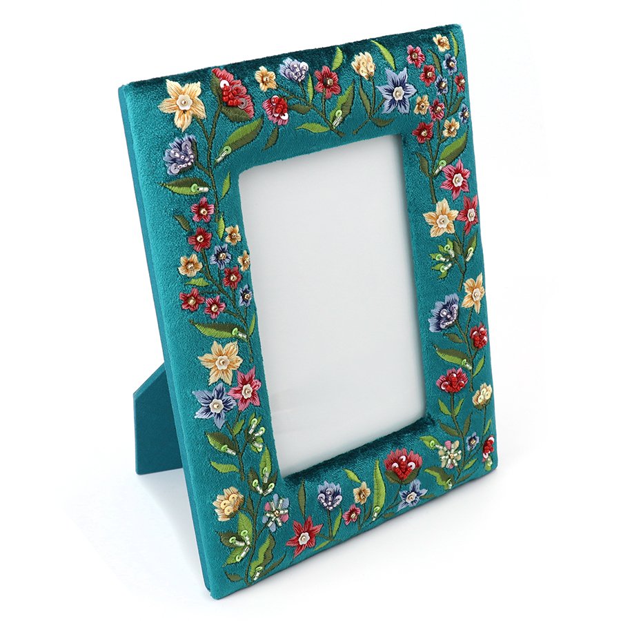 Teal Velvet Floral Photo Frame
