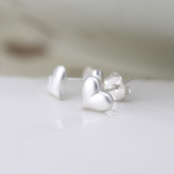 Sterling Silver Brushed Heart Stud Earrings