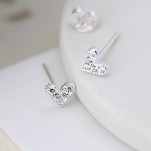 Sterling Silver Crystal Heart Earrings