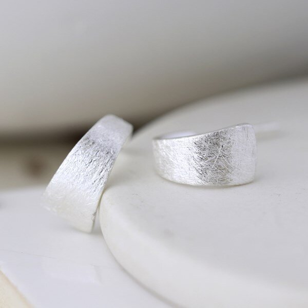 Sterling Silver Scratched Half Hoop Earrings