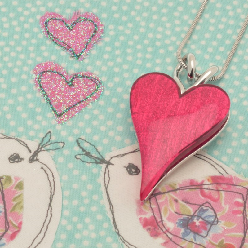 Fuchsia Pink Heart Necklace