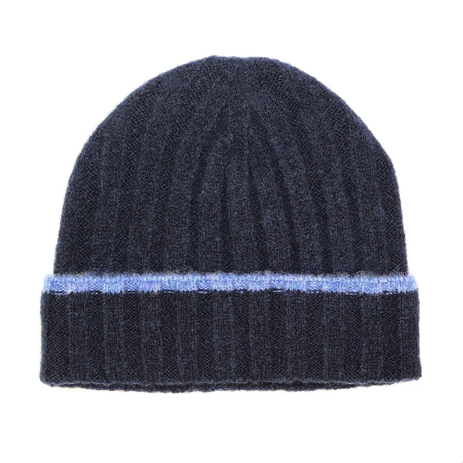 Recycled blend blue men's beanie with contrast edge