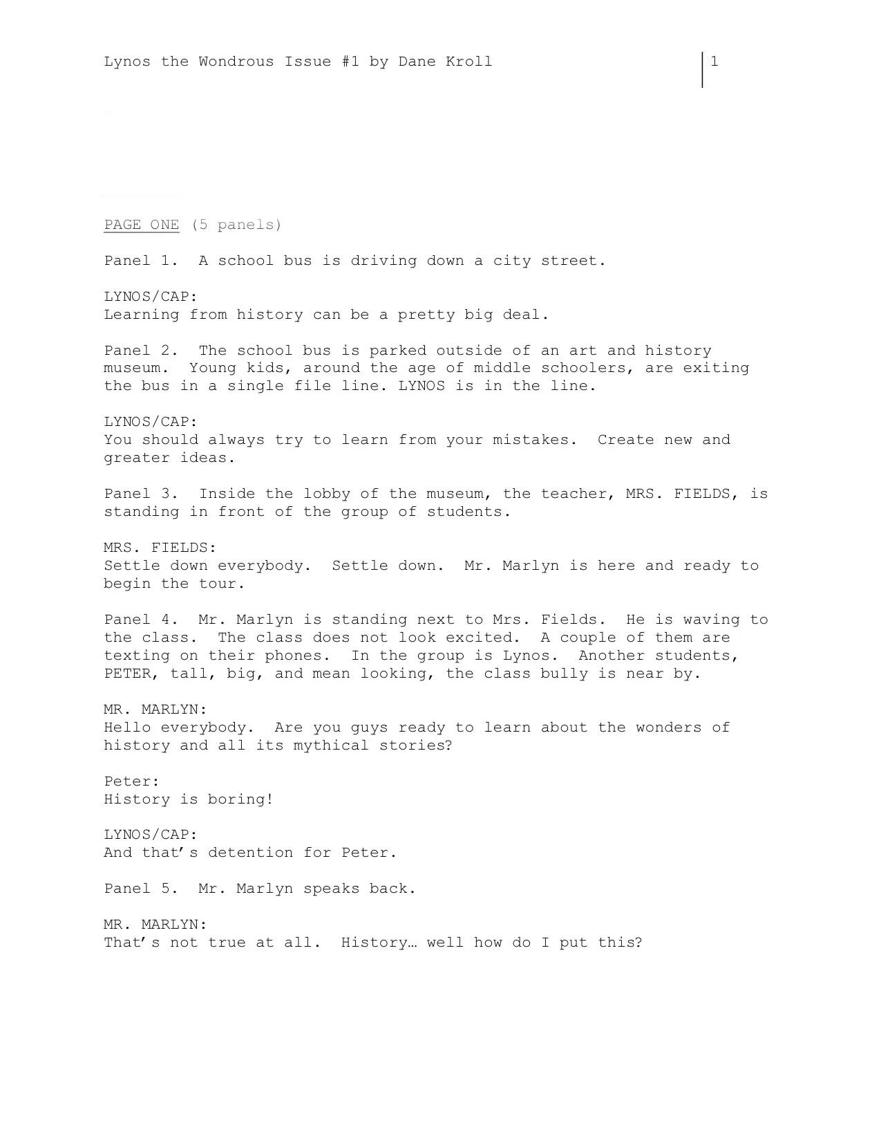 Lynos the Wondrous comic 1.jpg