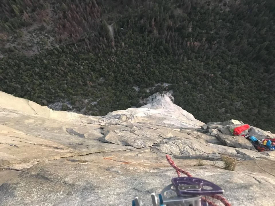 the view down from the great roof. other climbers sleeping below.