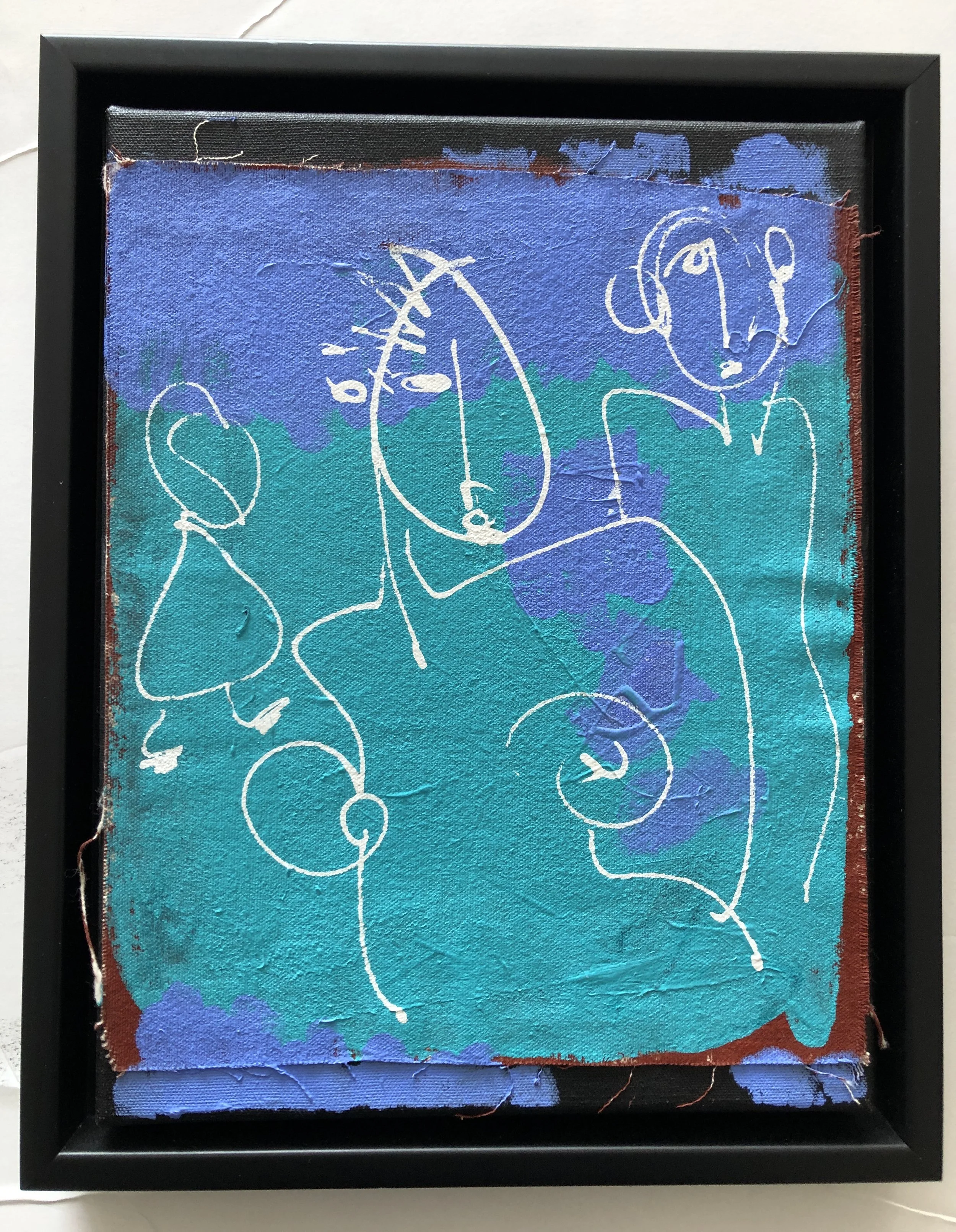  3.  $ 600 Acrylic on raw canvas  mounted and framed  12 1/2 “ x 16“  32 x 40.5 cm.          