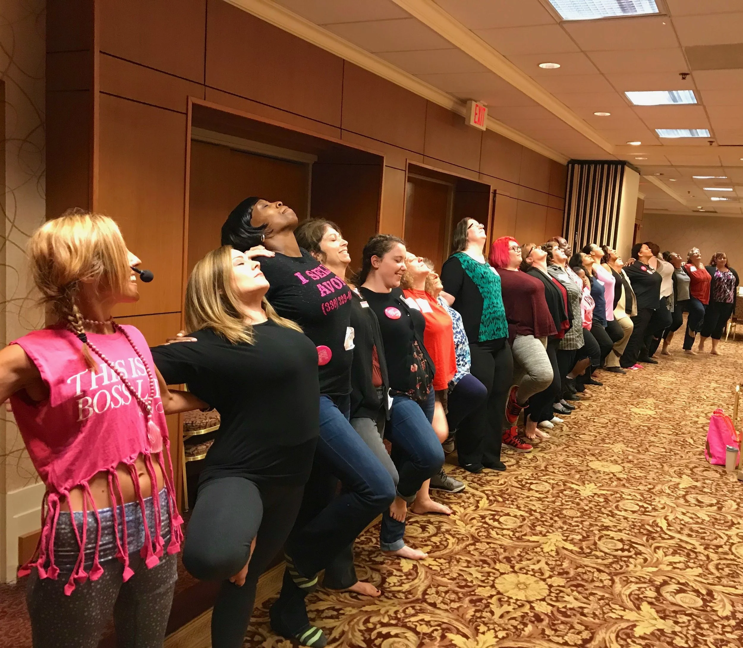 Teaching Yoga for Avon's sales team in Pittsburgh. Contact me to teach yoga for your employees!