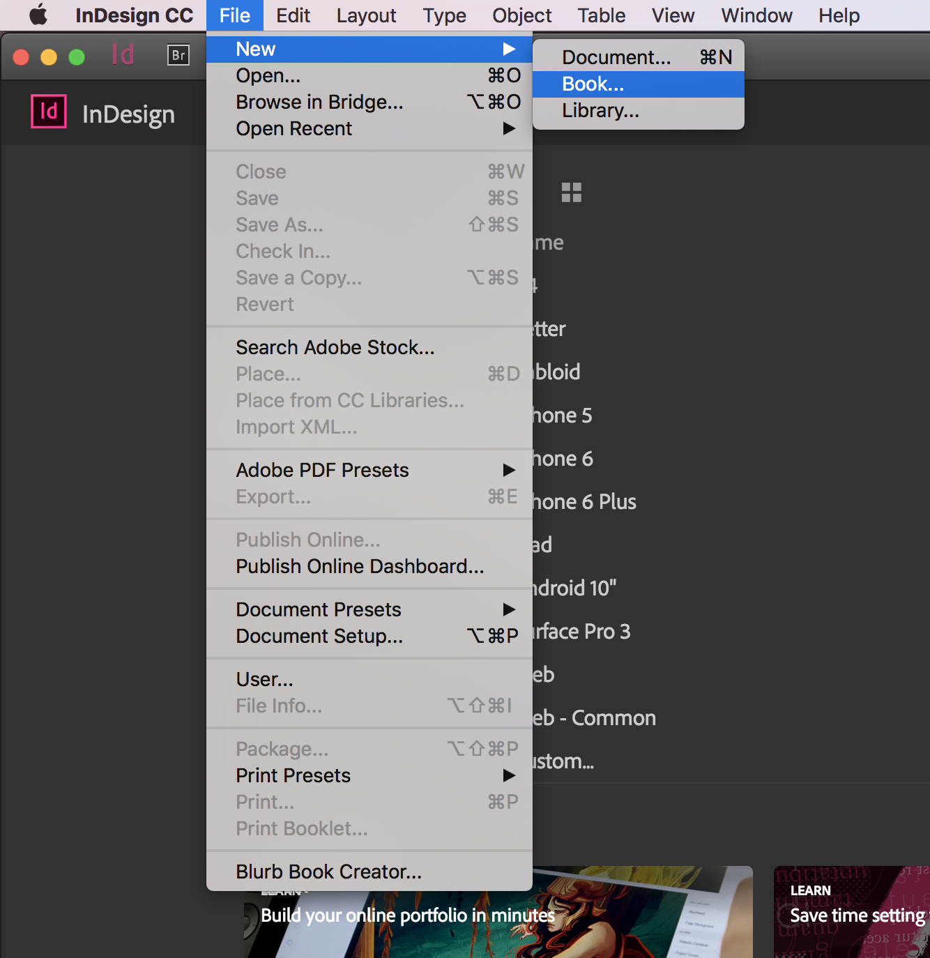 Start a new InDesign Book file.