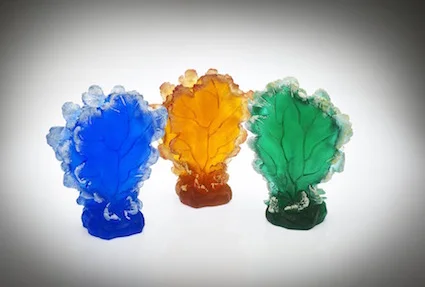 Corals in cobalt, amber and forest green