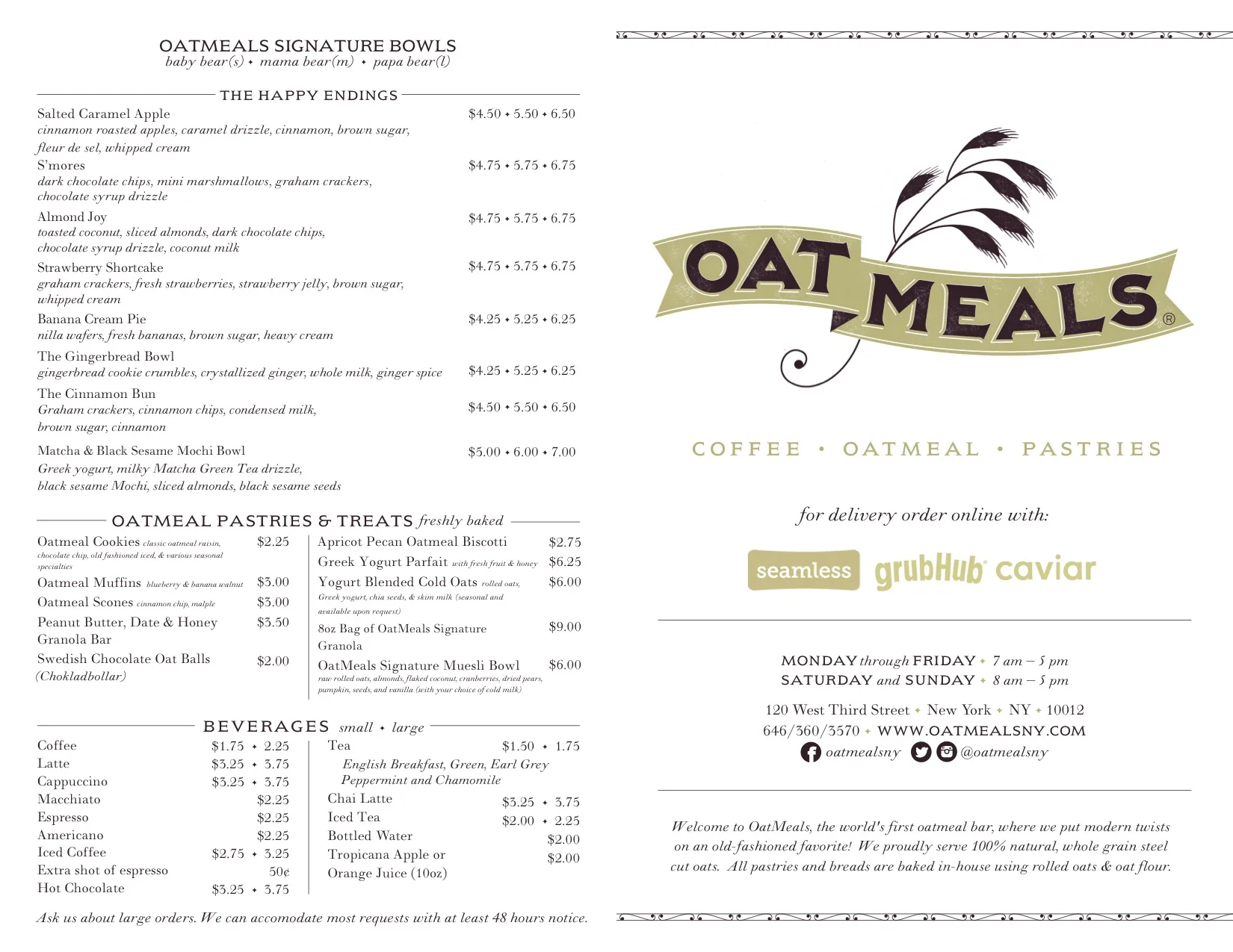 Menu Oatmeals