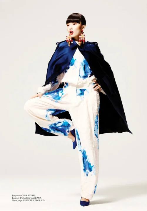 We love this look! … The bold earrings, the bright colors … the fabrics … everything!
leahcultice :
Xiao Wen Ju for Glass Magazine #13 Spring 2013