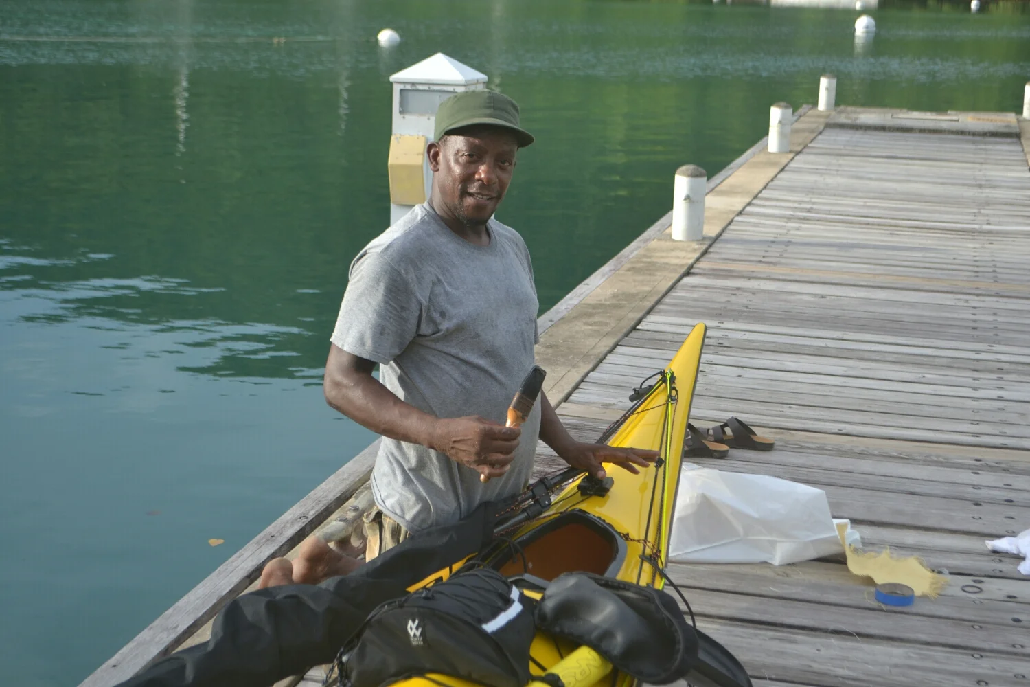 Imbert working on our kayak
