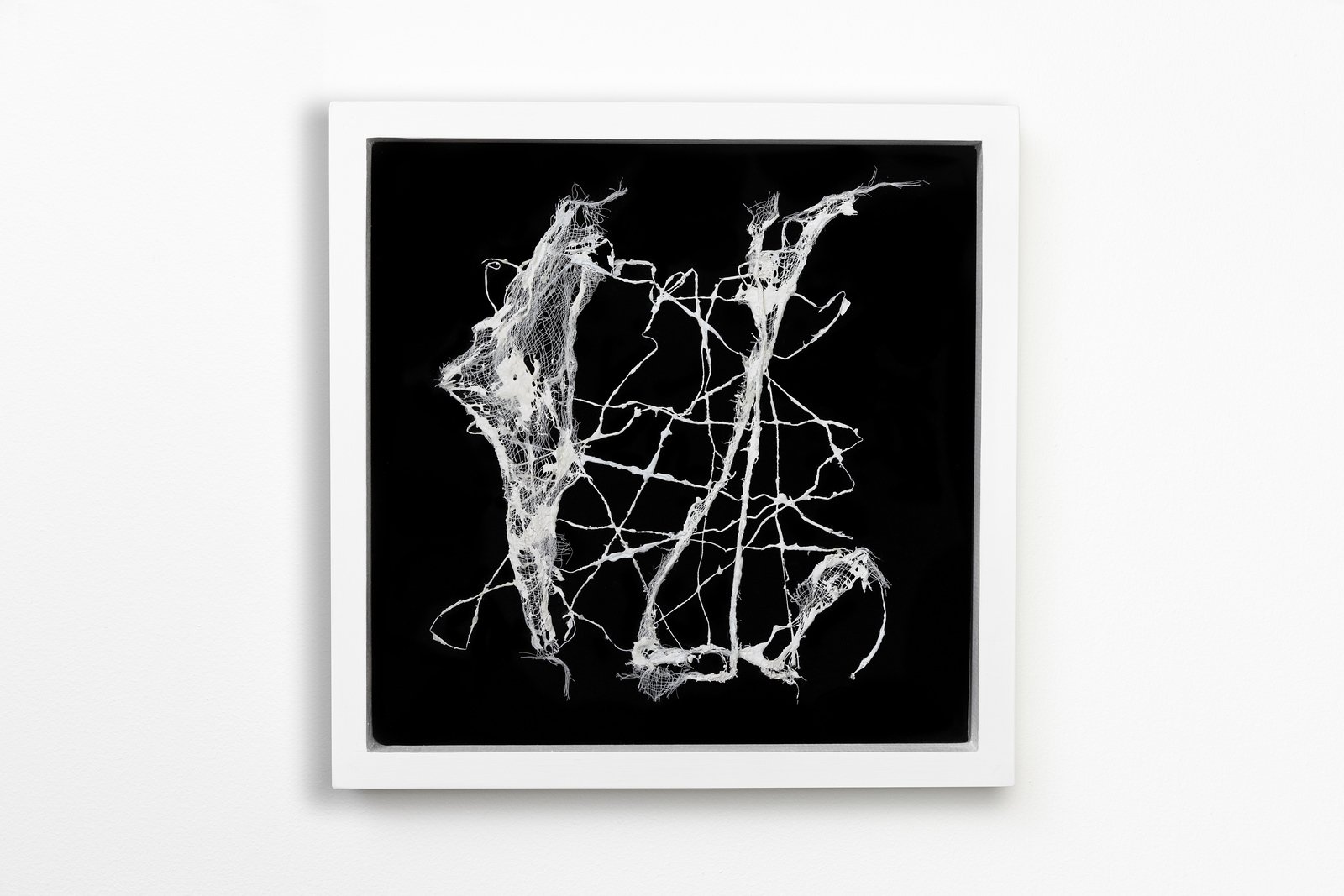  Epiphany, 2023 | 14 x 14 in. | thread, plaster, calcium carbonate and cheesecloth on velvet  