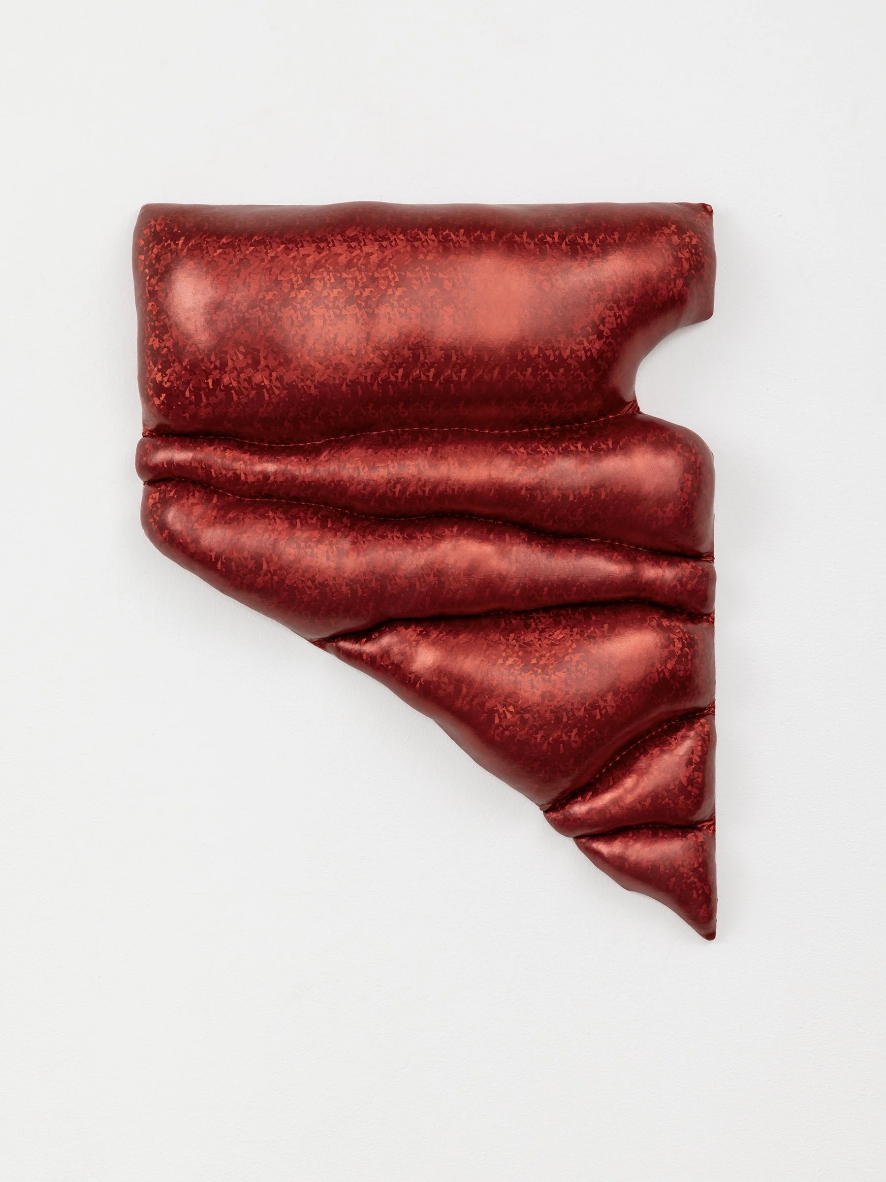 this pressure is not mine alone 2025 Fabric and stuffing on custom shaped wood panel. 31 × 24 × 5 in.