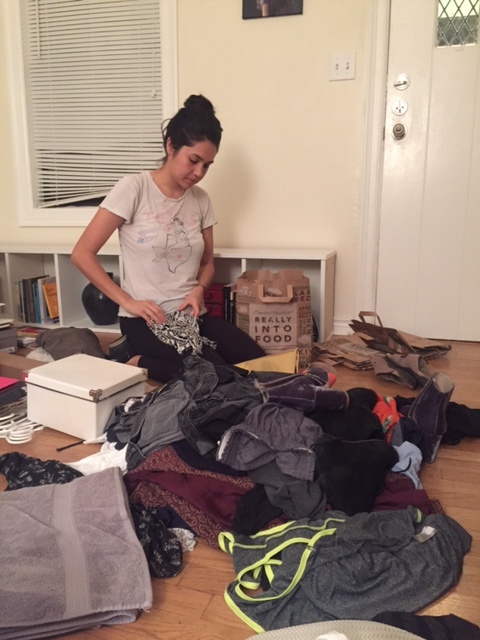 Savannah with my pile of clothes. 