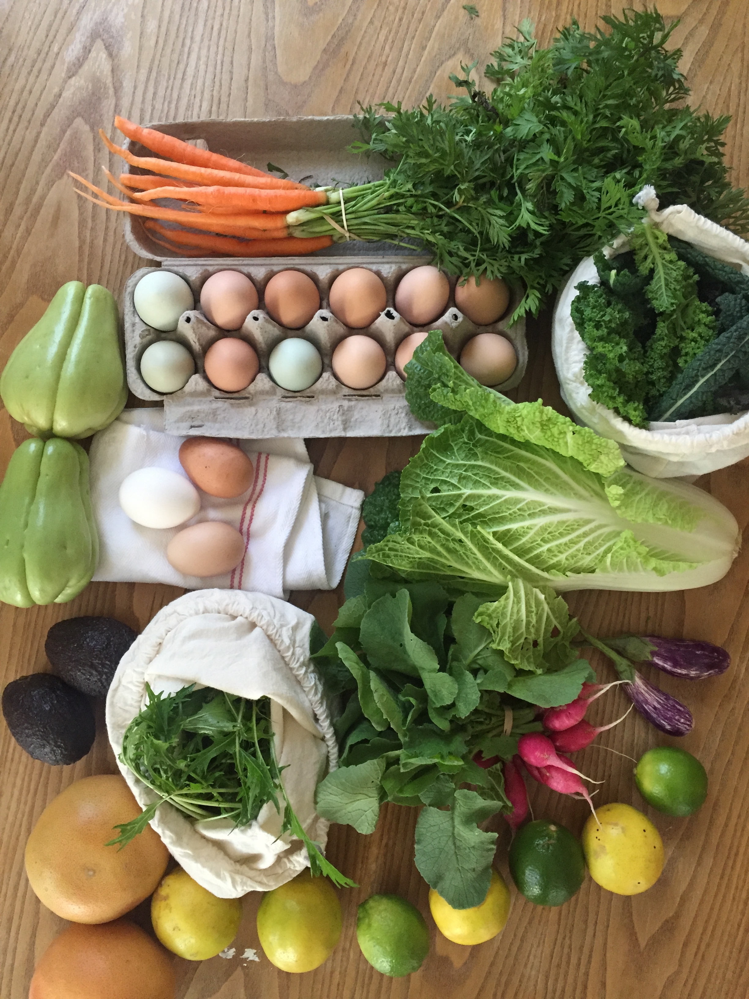 Farmer's market shopping. Re-used Egg carton.