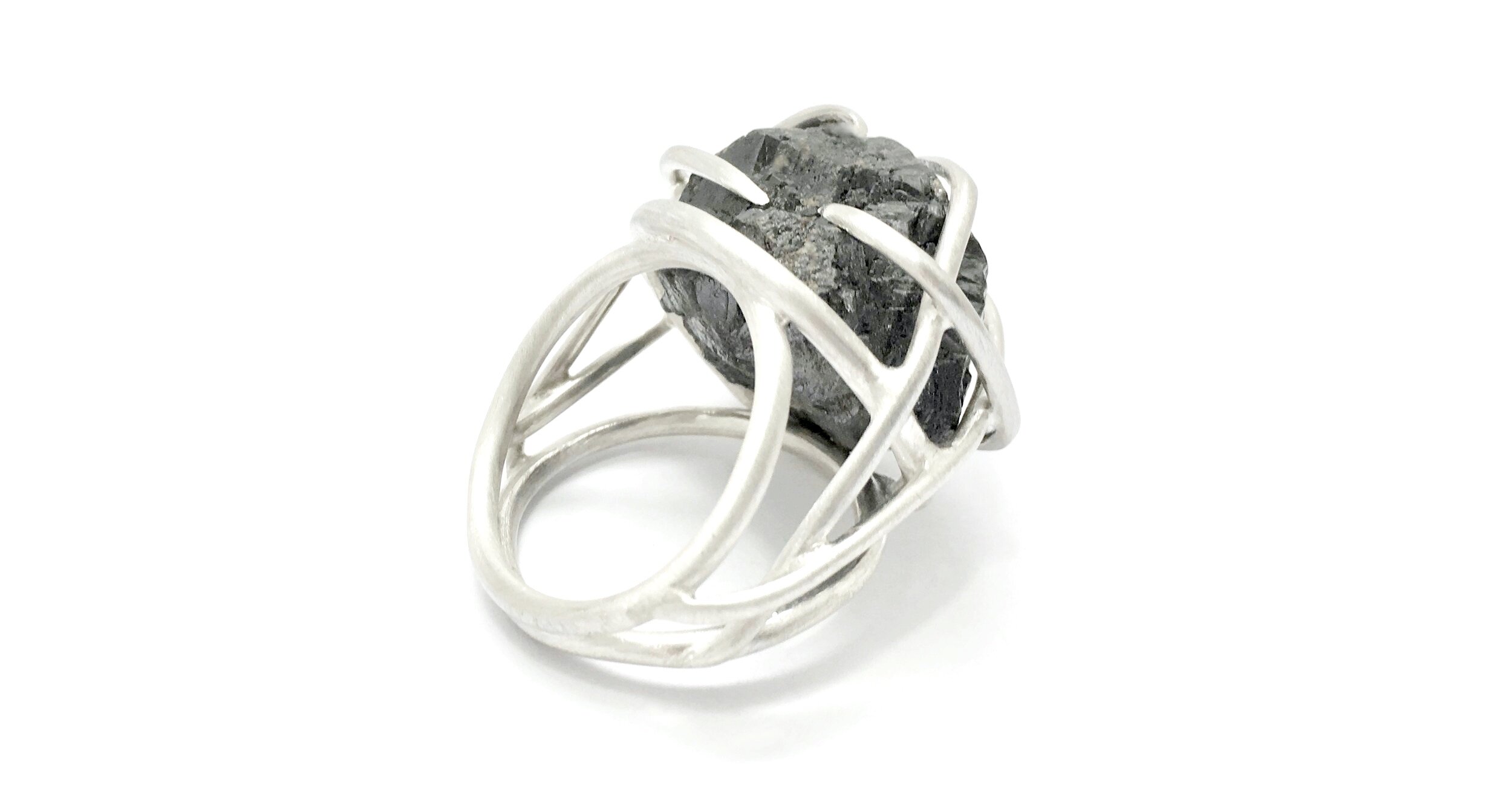Mangrove Caged silver ring with Black Tourmaline