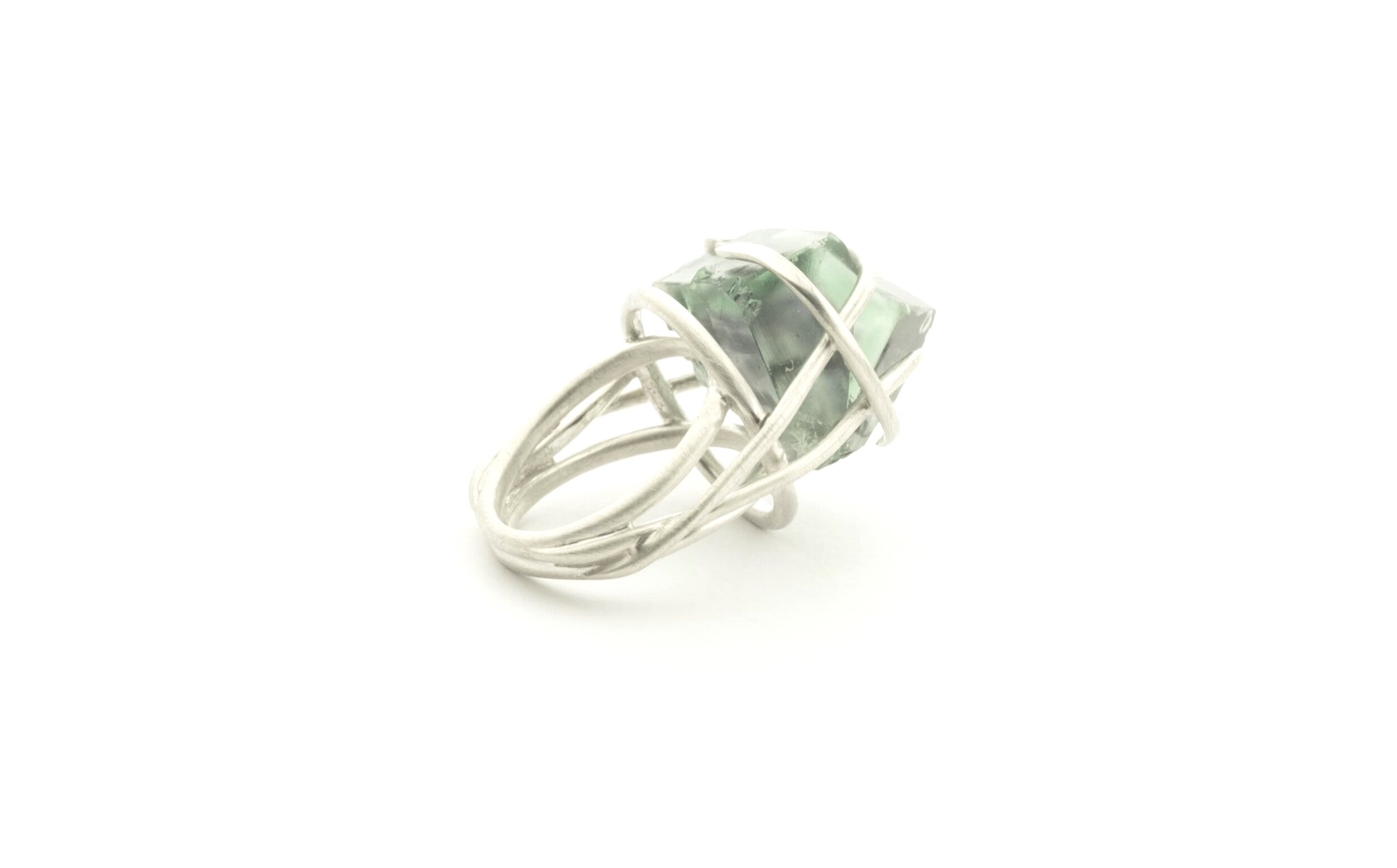 Mangrove Caged silver ring with green fluorite