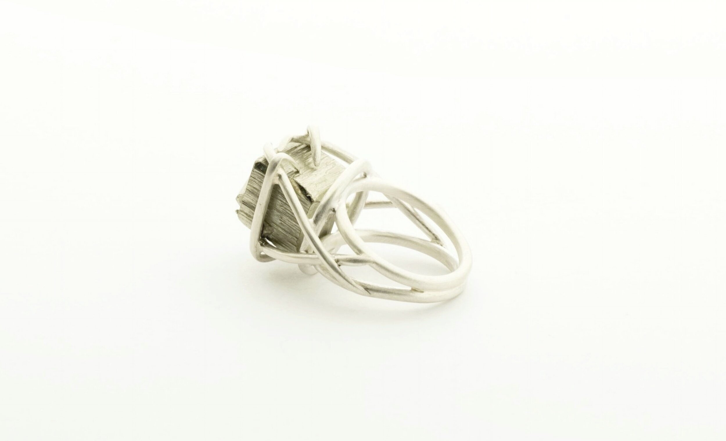 Mangrove Caged silver ring with Iberian Pyrite