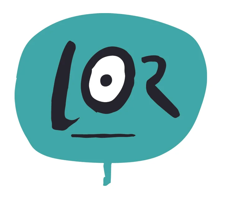 Colorful speech bubble with the handwritten letters 'LO' and the number '2', and a horizontal line underneath.