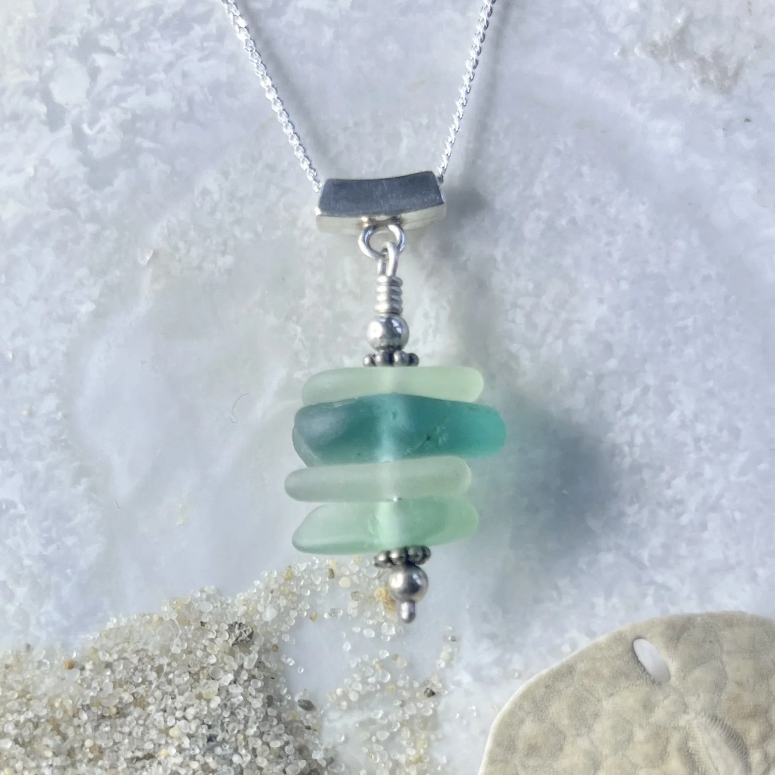 Stacked Sea Glass Necklace in the Colors of the Ocean by Janet Payne Jewelry, Cape My, NJ