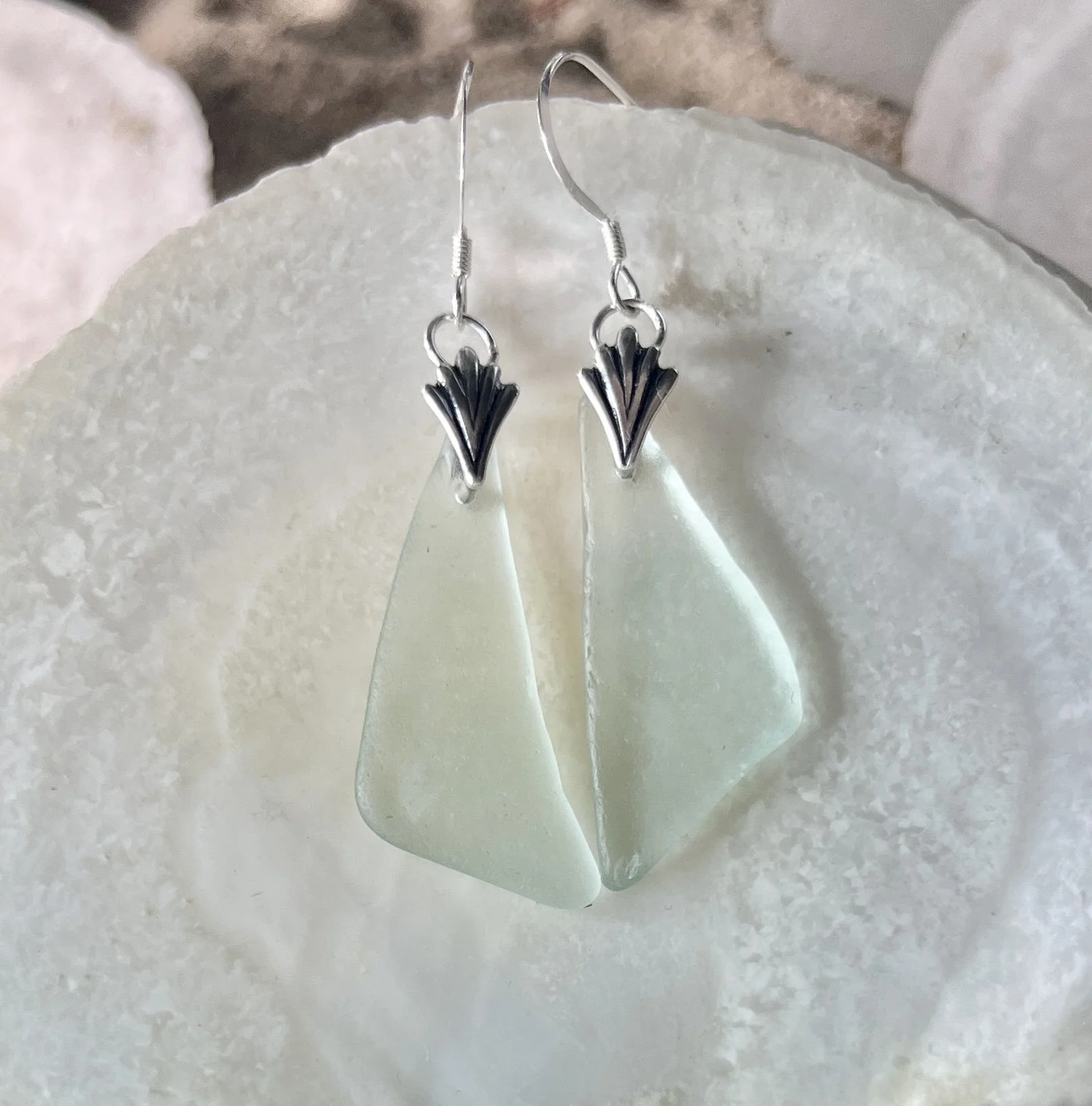 Light Blue Sea Foam Sea Glass Earrings by Janet Payne Jewelry, Cape May, NJ